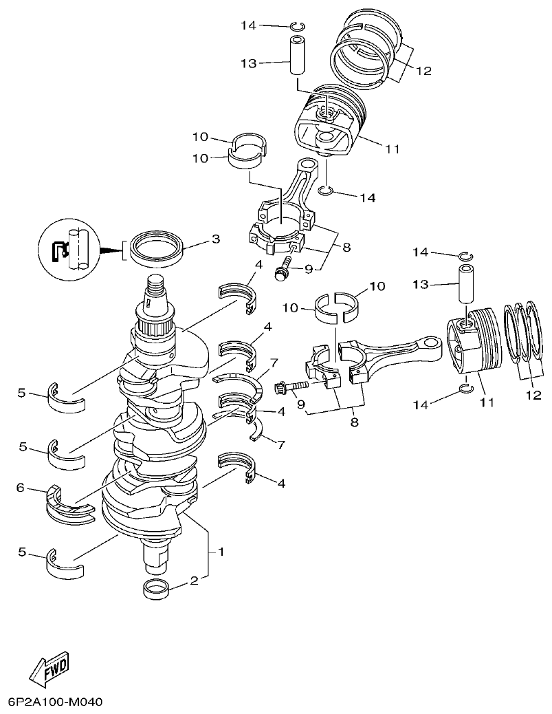 Yamaha F250GET, FL250GET CRANKSHAFT & PISTON parts diagram